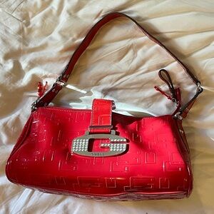 y2k GUESS 🍒 red logo light-catching shoulder bag